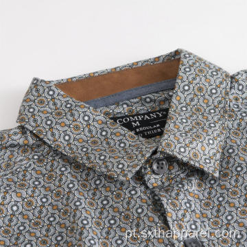 Camisa de algodão estampada de manga curta masculina de alta qualidade